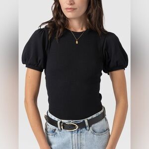 SAINT + SOFIA RIBEED KNIT TOP WITH PUFF SLEEVES
